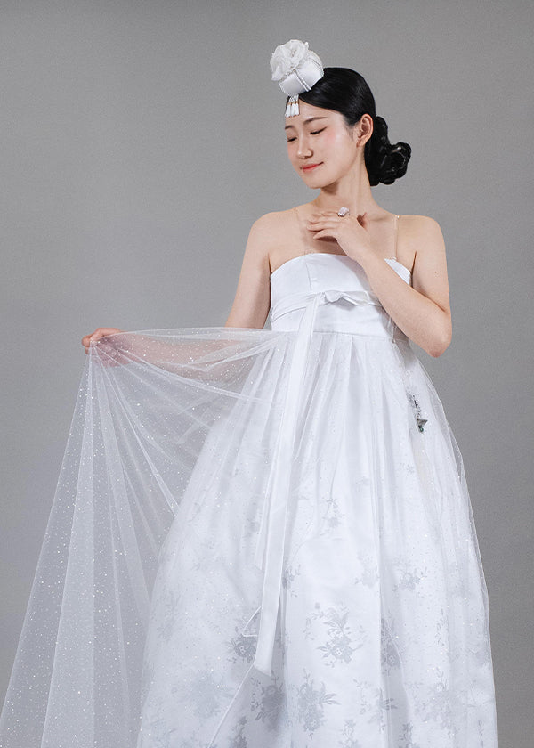 Celestia White Hanbok Dress for Wedding, Dress & Petticoat set Celestia White Hanbok Dress for Wedding, Dress & Petticoat set