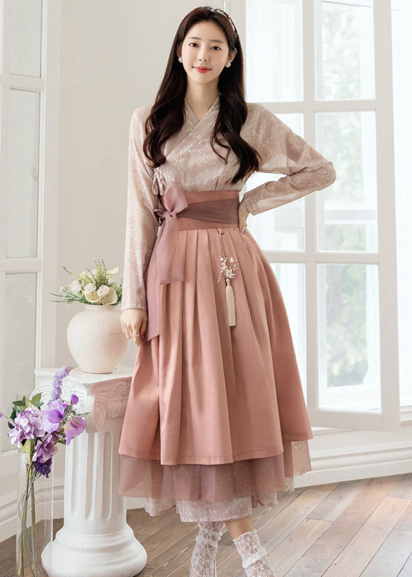 Antique Beige Floral Pattern Modern Hanbok Dress – Joteta Korean