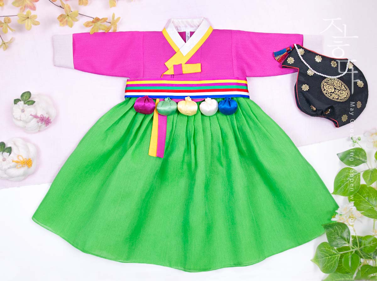 Vibrant Pink & Green Baby Girl Hanbok Shop Now Joteta Korean Online