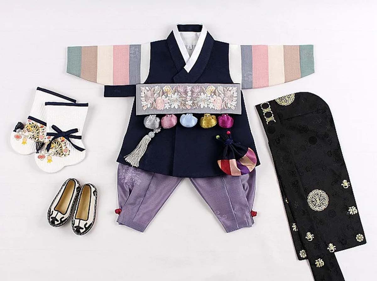 Baby Hanbok Boy 100 | Prince Dol Baby Boy 100 Hanbok in Deep Navy | 100 Days Hanbok | Dolbok & Baekil | buy Baek-il