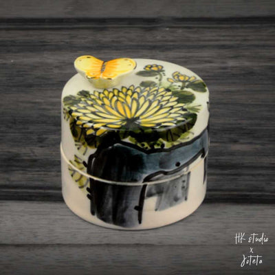 Yellow Chrysanthemum Ceramic Custom Music Jewelry Box shown in this picture.