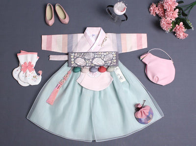 If you're looking for a high quality hanbok that's authentically Korean, we are the best source. You can see what the long version of the rose-pink and sea blue baby girl hanbok looks like with accessories that we also offer on our website.