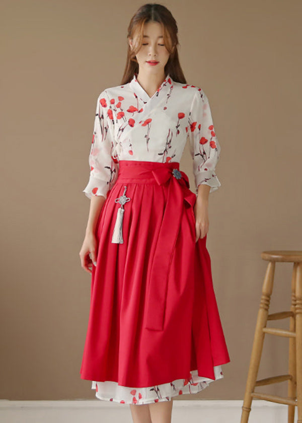 White Red Rose Modern Hanbok Dress – Joteta Korean Online Shop