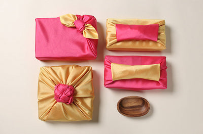 Flower pink & yellow double sided Bojagi is a swanky finish for any baby girl Doljanchi and it's high-quality reusable gift wrap.