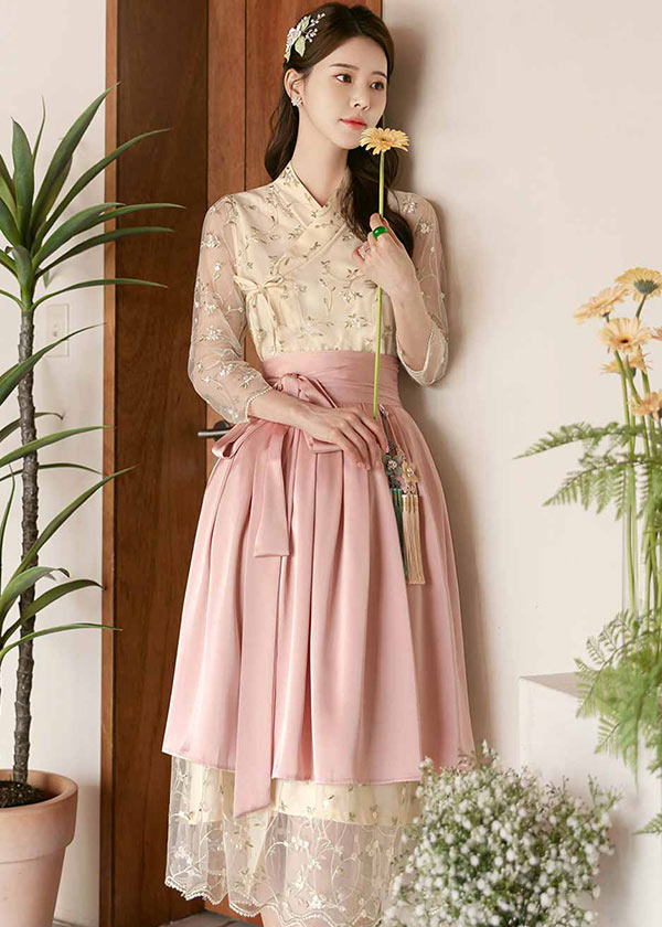 Shine Flower Embroidered Modern Hanbok Dress