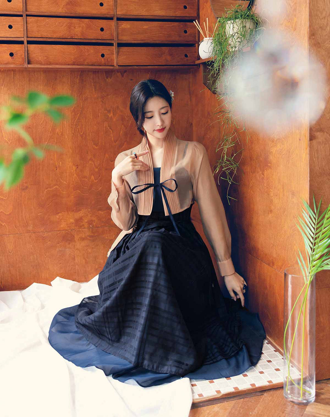 Modern Sleeveless Hanbok Dress in Navy – Joteta Korean Online Shop