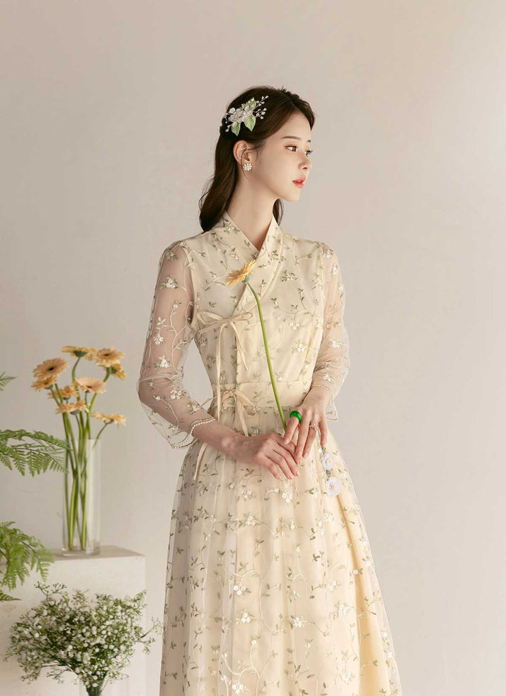 korean ladies dresses flower Shine Embroidered Modern Hanbok Dress – Joteta Online Shop cute korean style dresses