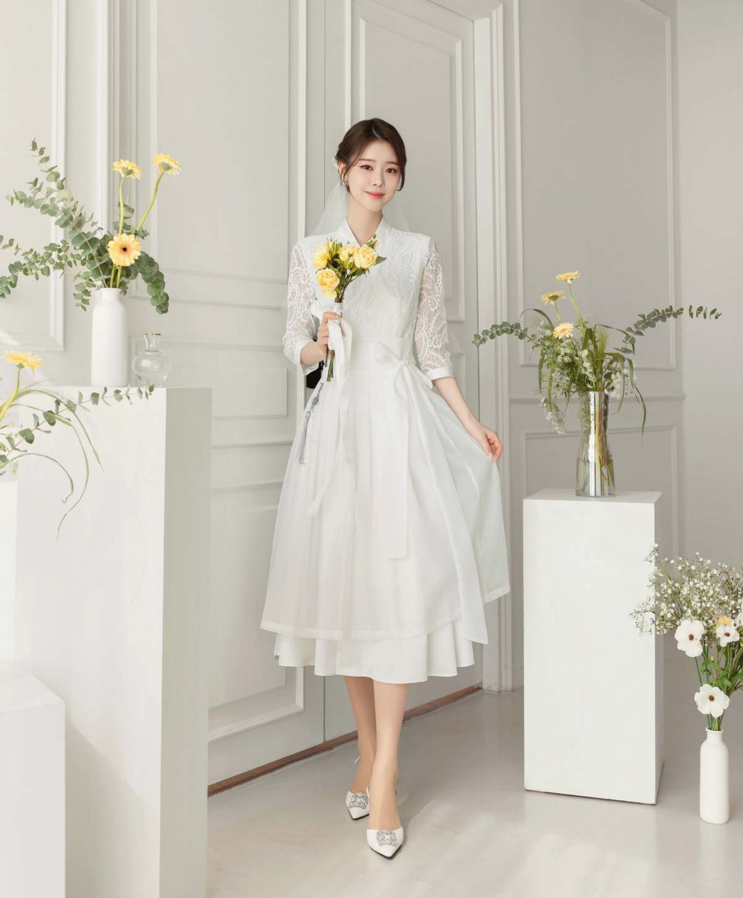Pure White Modern Hanbok Dress for Self Wedding – Joteta Korean Online Shop