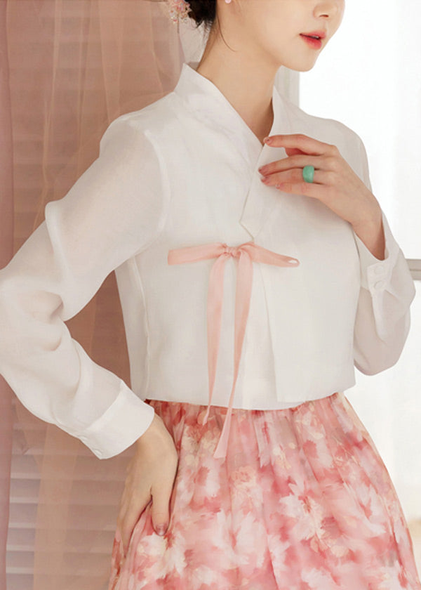 Pink Ribbon Haze Modern Hanbok Blouse – Joteta Korean Online Shop