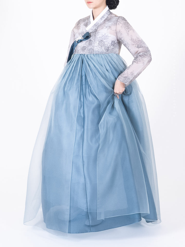 WTH016 | Yeon Hwa Woman Hanbok in Steel Blue Joteta Korean Online Shop WTH016 | Yeon Hwa Woman Hanbok in Steel Blue Joteta Korean Online Shop