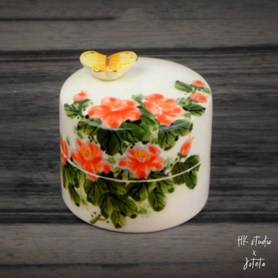 A front view of the Camellia Ceramic Custom Music Jewelry Box.