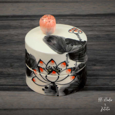 Front view of the Ink Lotus Ceramic Custom Music Jewelry Box.