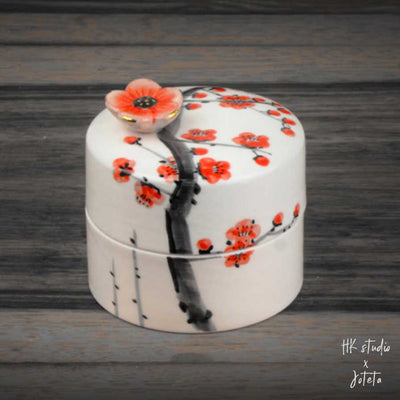 Apricot Ceramic Custom Music Jewelry Box with beautiful detail and design.