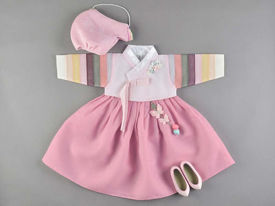 Beautiful Princess Baby Girl Hanbok in Pink with Dol Accessories