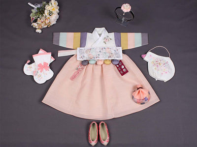 Short version lovely baby girl hanbok with dol hanbok accessories to make this into one of the prettiest dolboks.