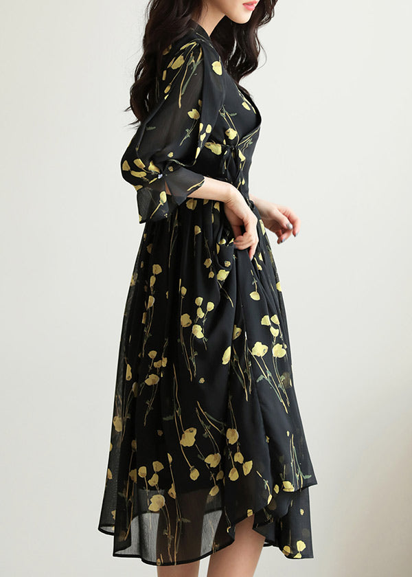 Black Yellow Flower Modern Hanbok Dress