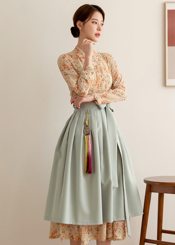 Deep Beige Flower Modern Hanbok Dress – Joteta Korean Online Shop