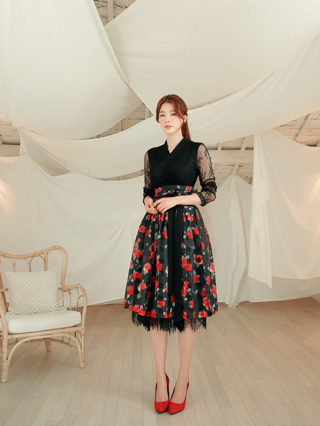 Women's Clothing Wrap Skirt,Tutu Midi Gorgeous Women Skirts, Korean Modern hanbok Black Lace good Skirts TETEROT SALON Club Black 클럽 블랙