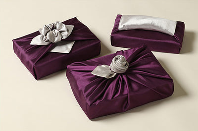 Deep purple & ivory double sided Bojagi is a fantatstic reusable gift wrap that looks radiant for any Korean celebration.
