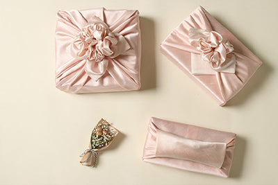 You will get so many compliments if you wrap a present in this peach and ivory double sided Bojagi fabric.