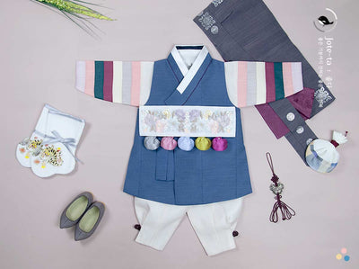 Noble Midnight Blue Baby Boy Hanbok with accessories