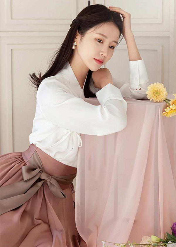 Handmade Modern Hanbok Blouse For Women | Korean Style Fashion outlet Top Shirt Jeogori & Skirt (SNT0036)